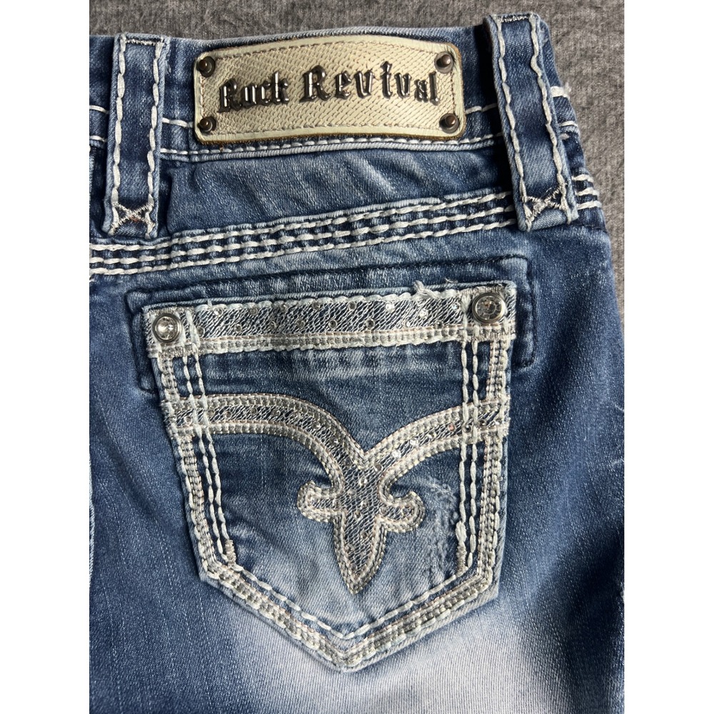Rock Revival Sherry Mid-Rise Bootcut Jeans Light Wash Distressed Blue Denim 25 - Picture 2 of 16